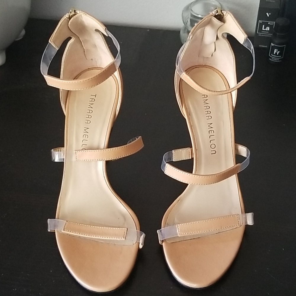 Nude Tamara Mellon Frontline 105 strappy heels
